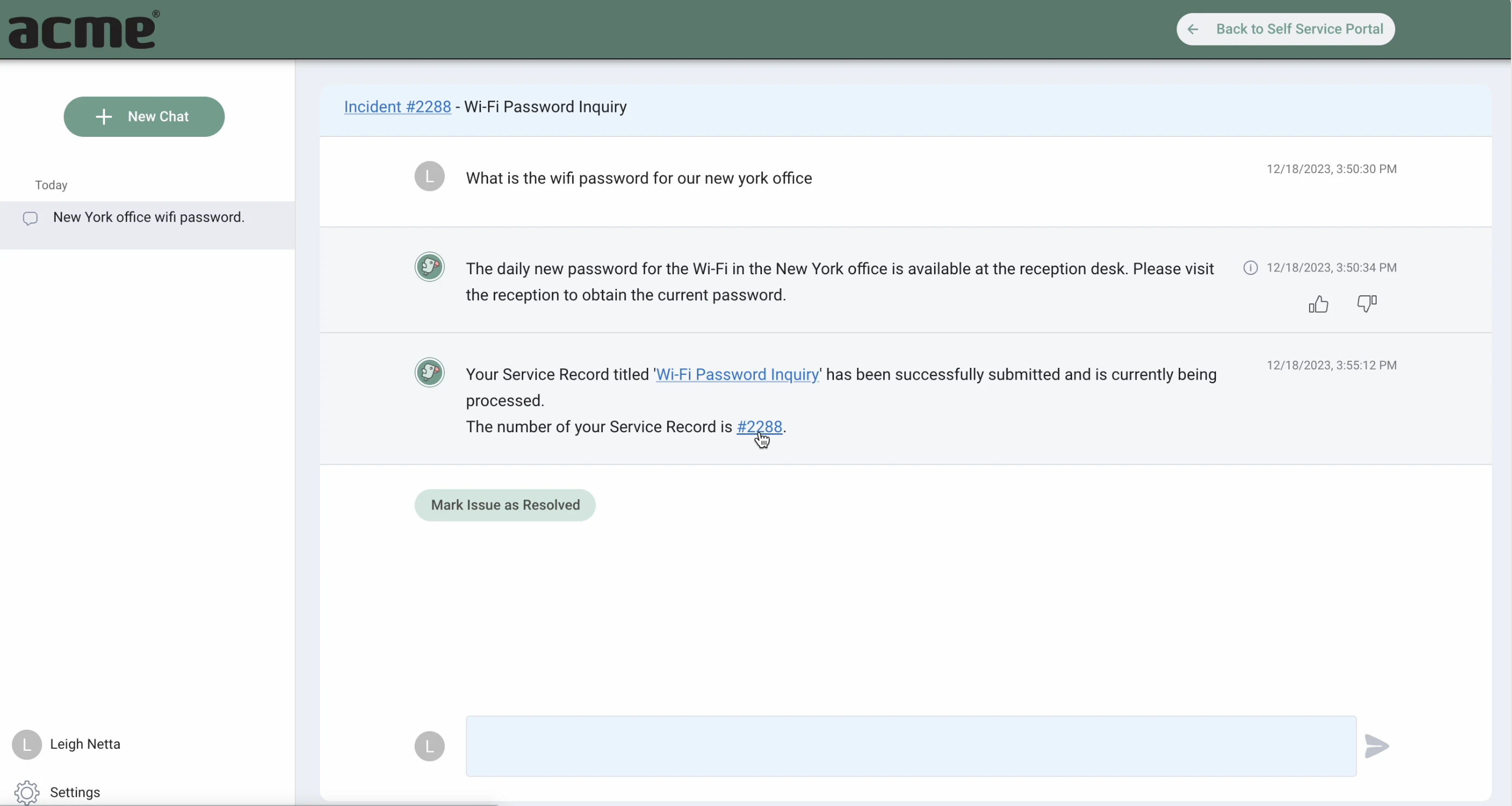 screenshot of SysAid