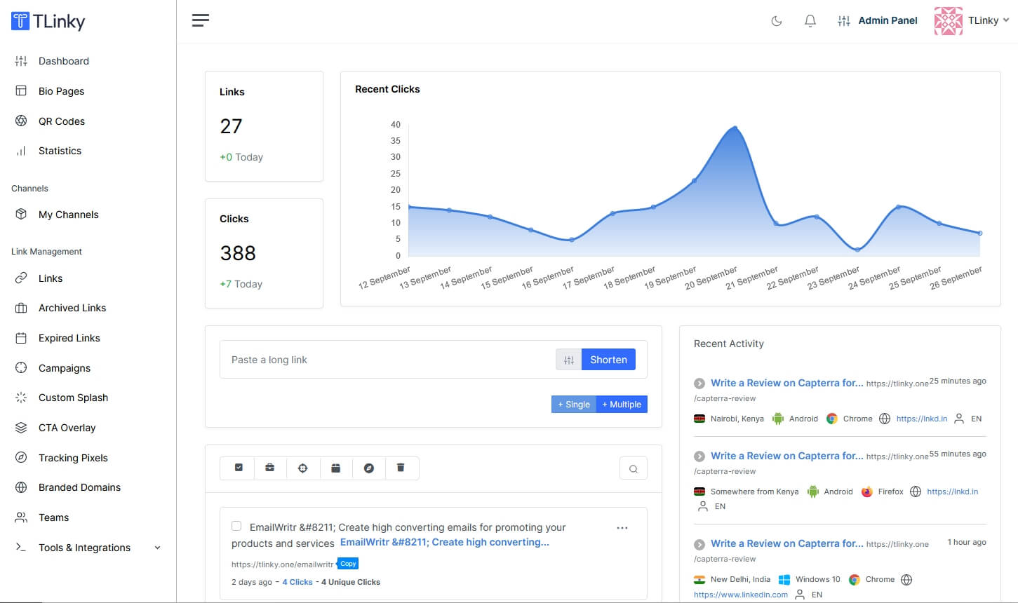 screenshot of TLinky