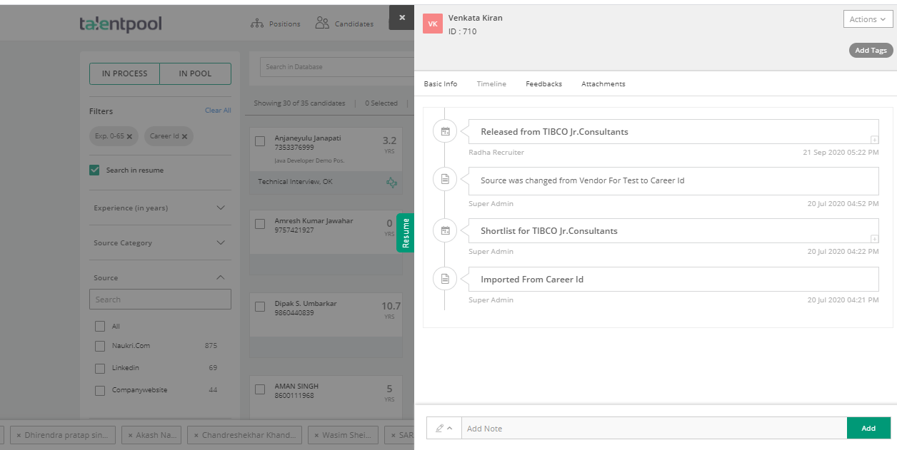screenshot of Talentpool