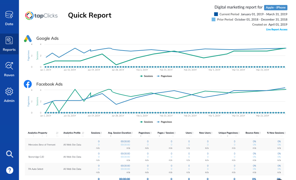 screenshot of TapClicks