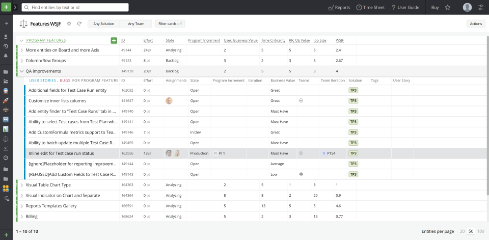 screenshot of Targetprocess