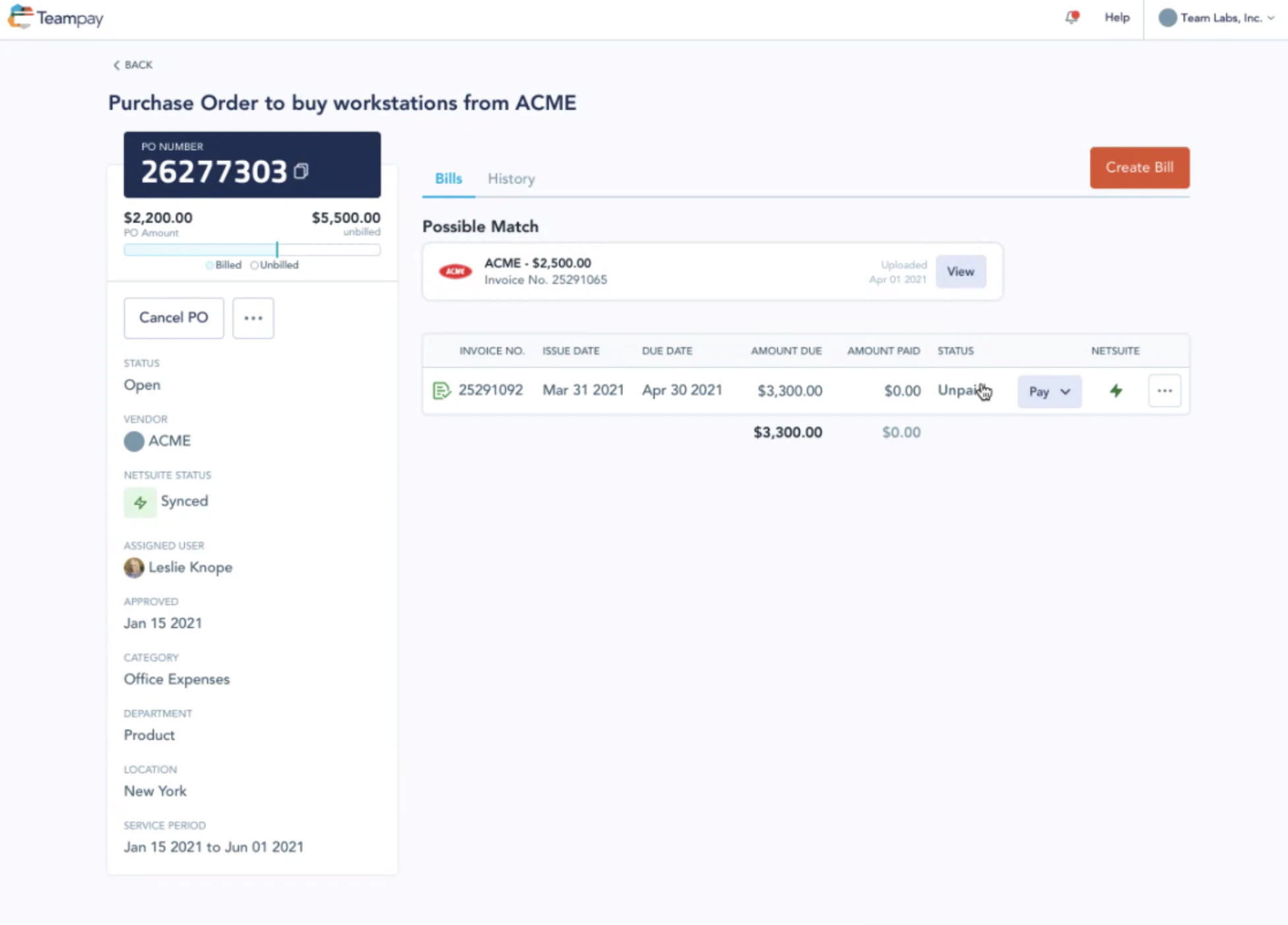 screenshot of Teampay