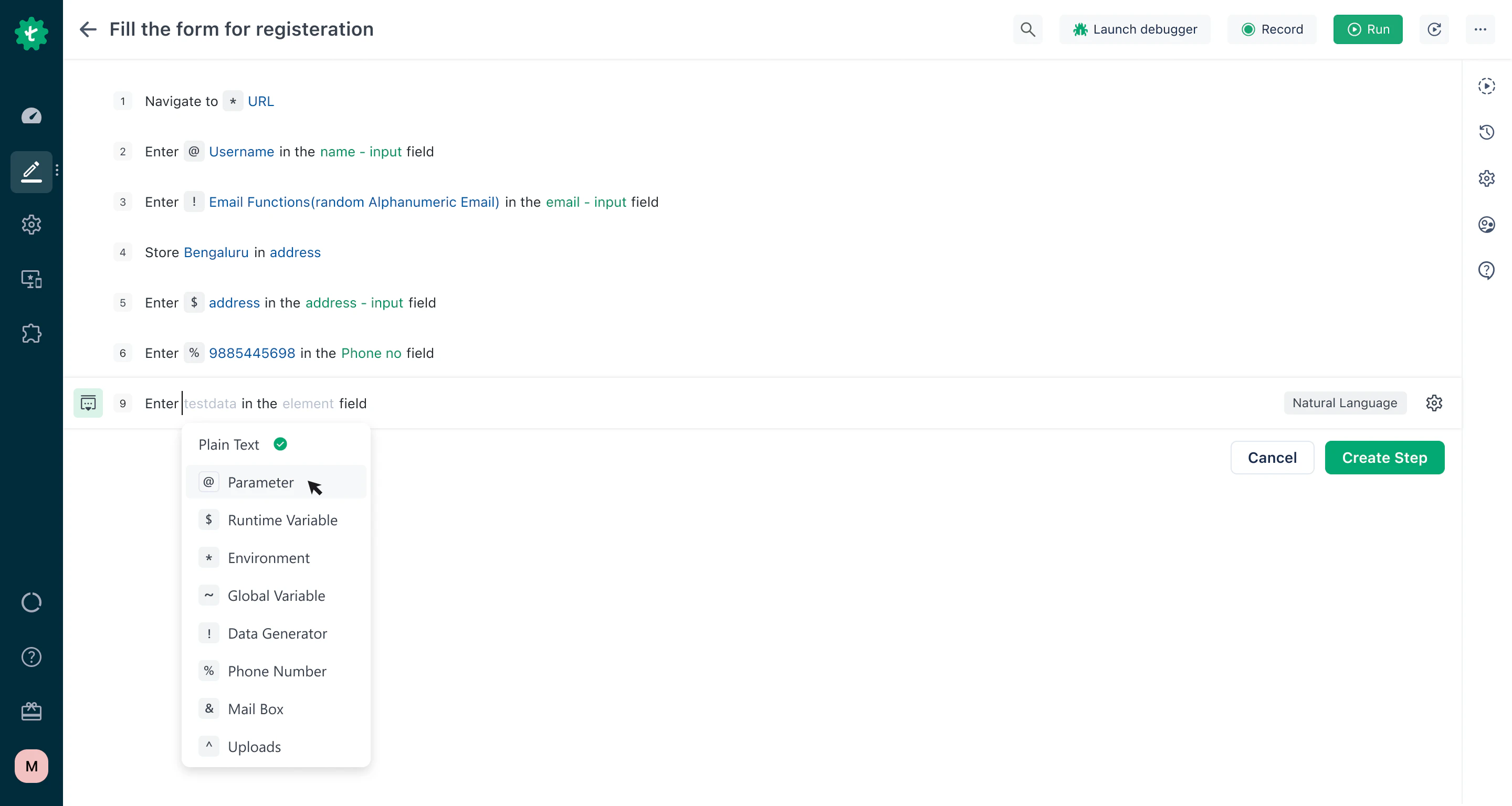 screenshot of Testsigma