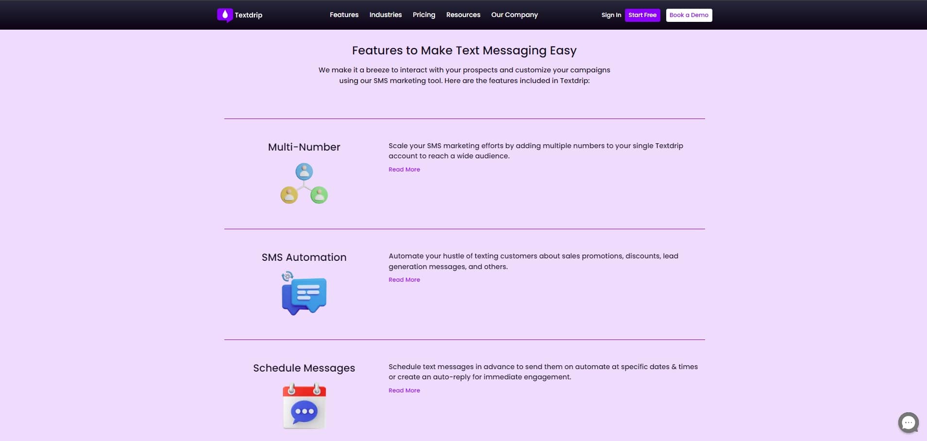screenshot of Textdrip