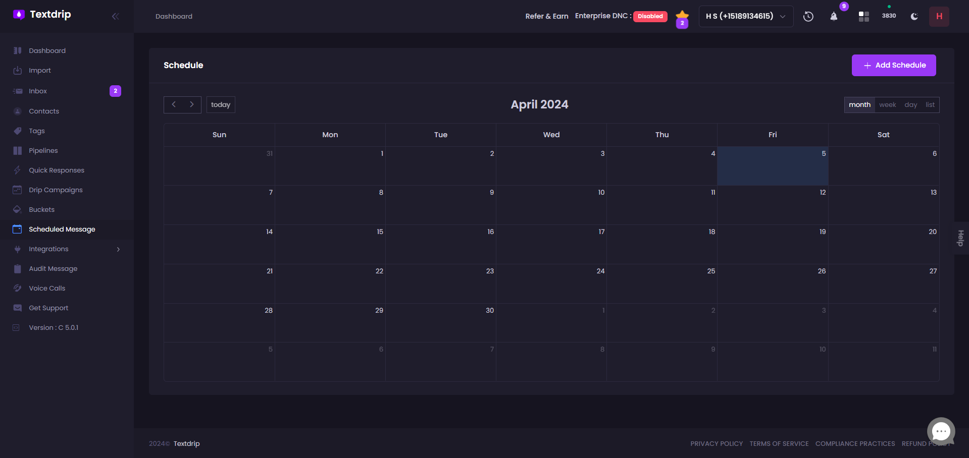 screenshot of Textdrip