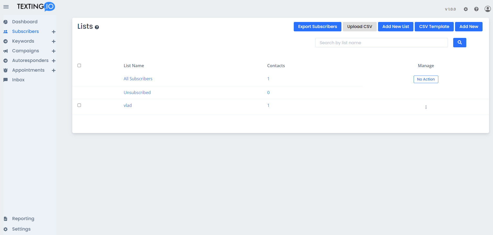screenshot of Texting.io