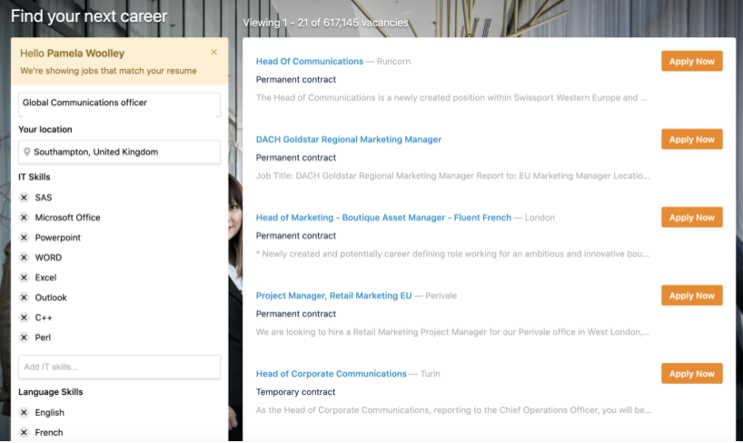screenshot of Textkernel