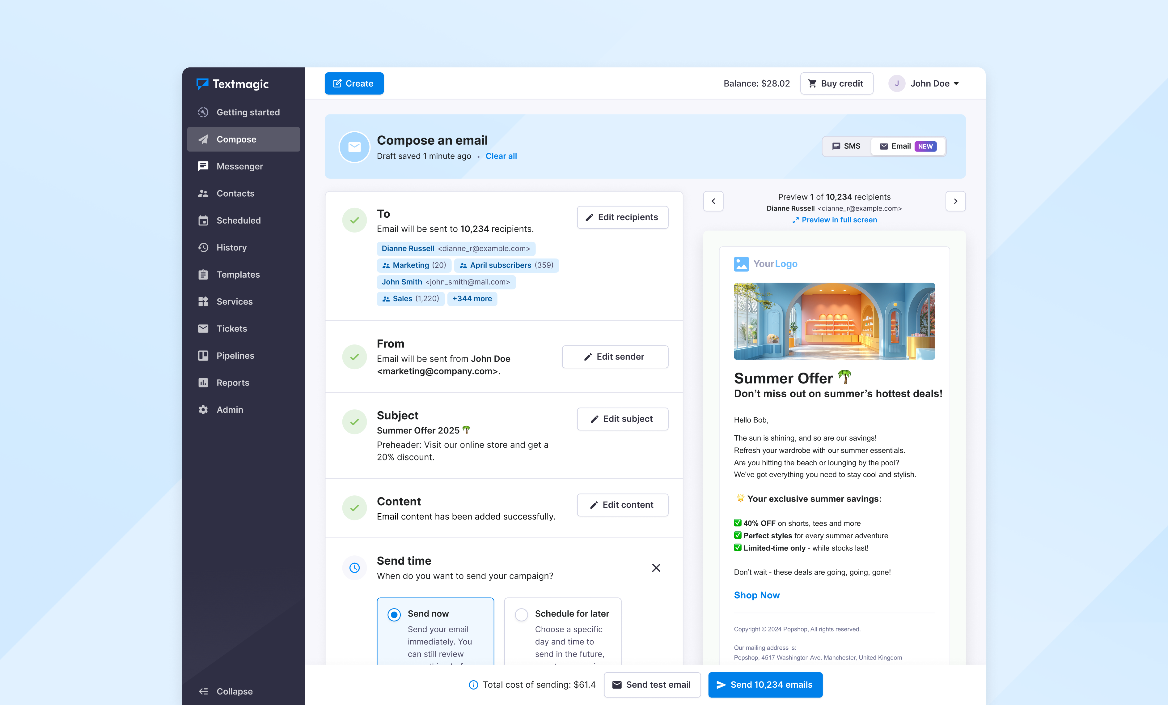 screenshot of Textmagic