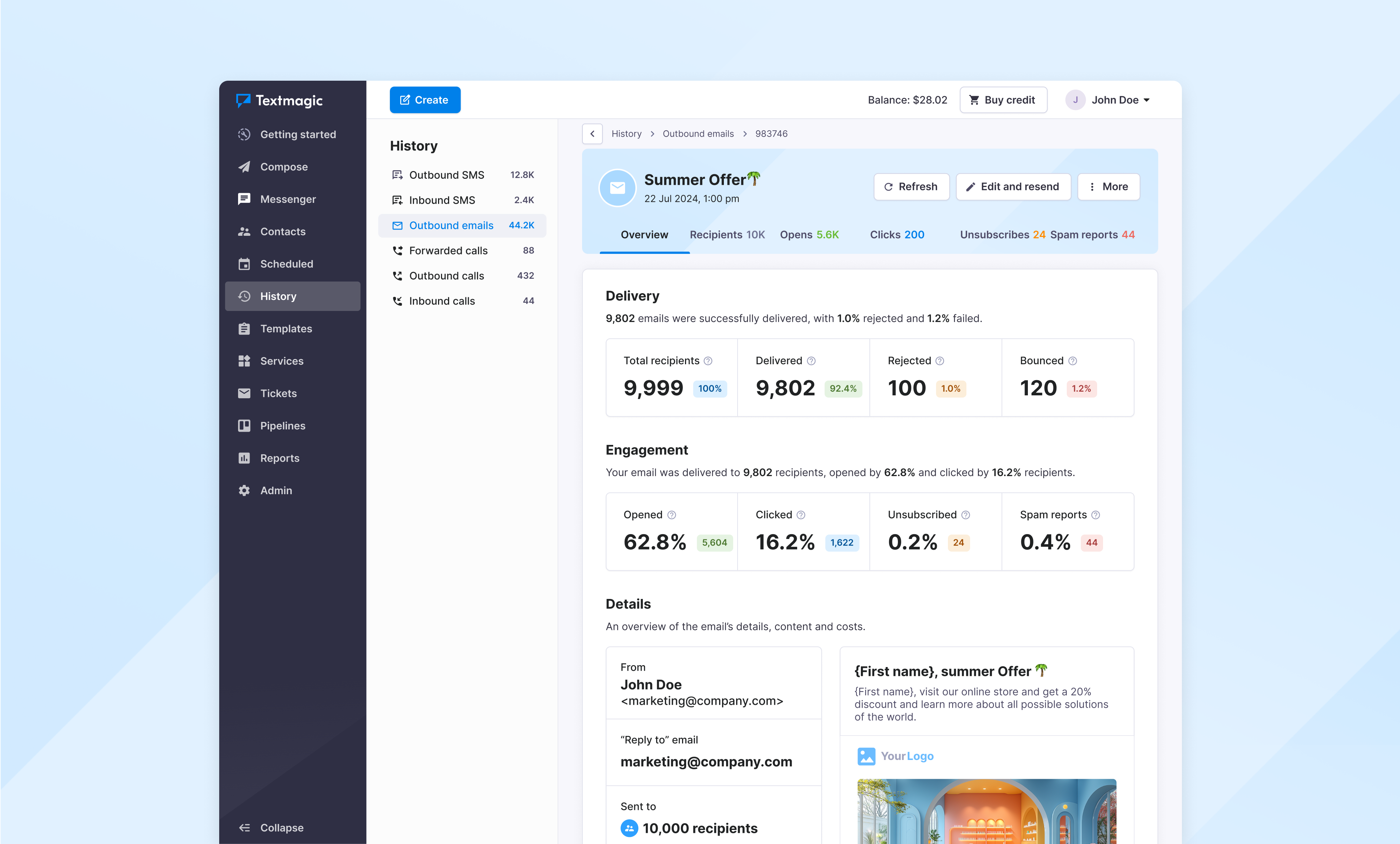 screenshot of Textmagic