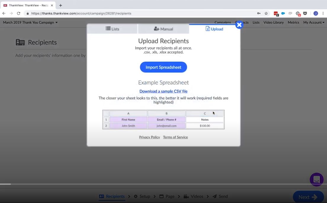 screenshot of ThankView