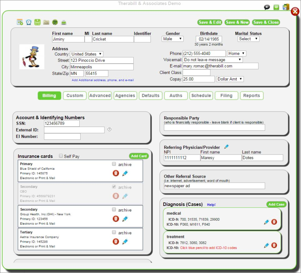 screenshot of Therabill