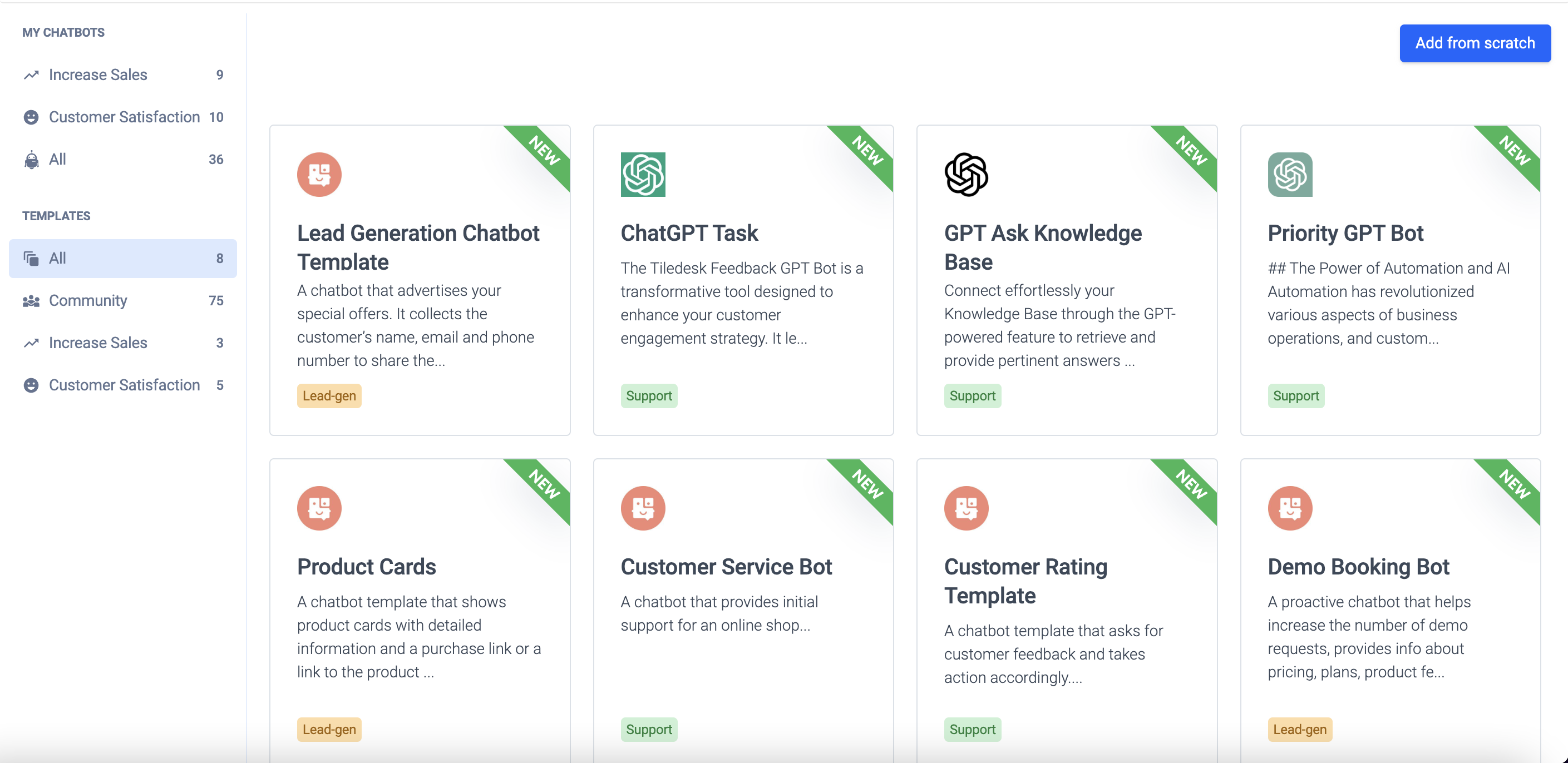 screenshot of Tiledesk