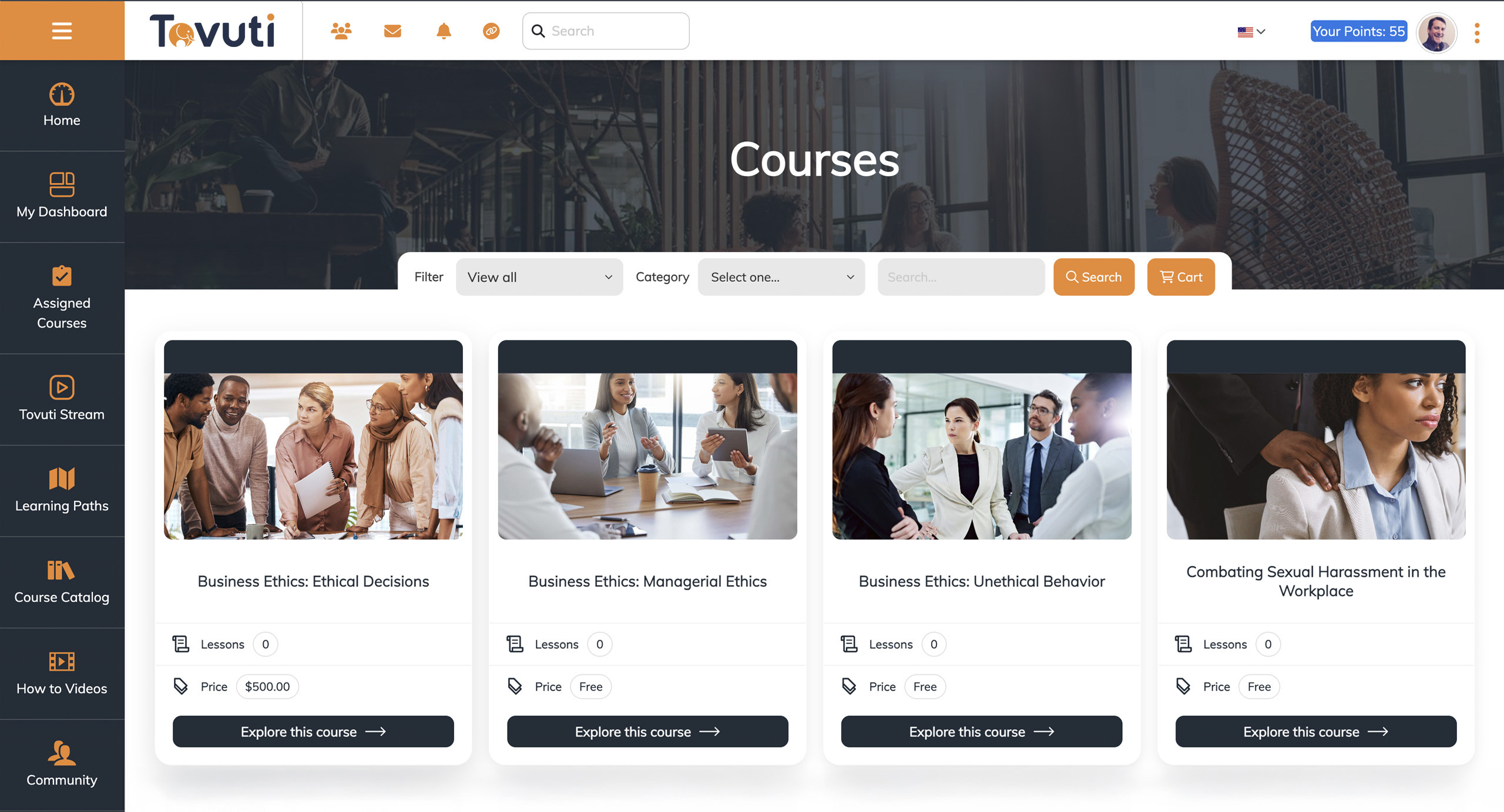 screenshot of Tovuti