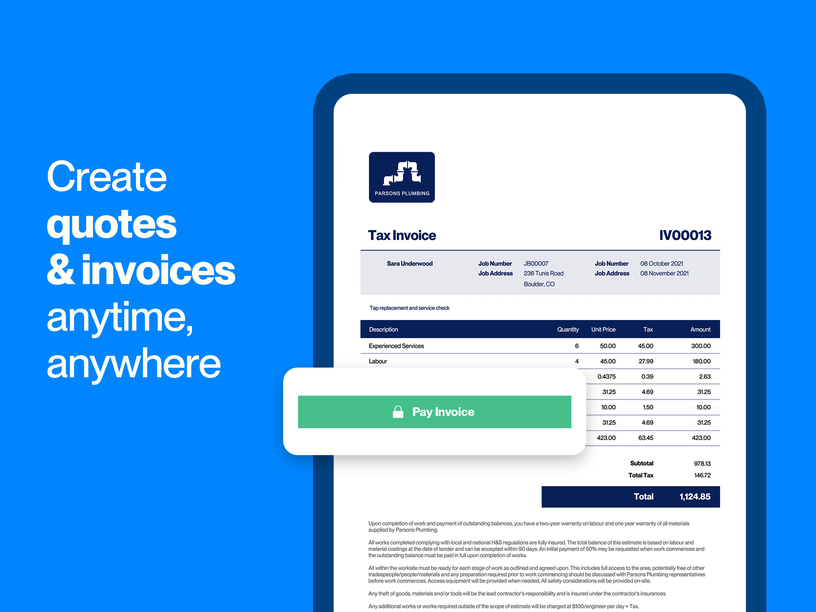 screenshot of Tradify