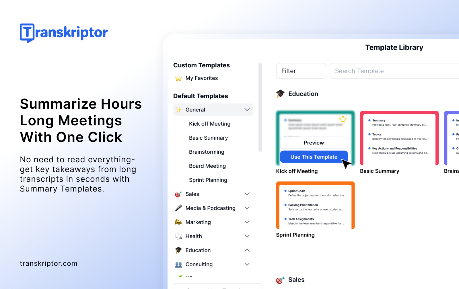 screenshot of Transkriptor
