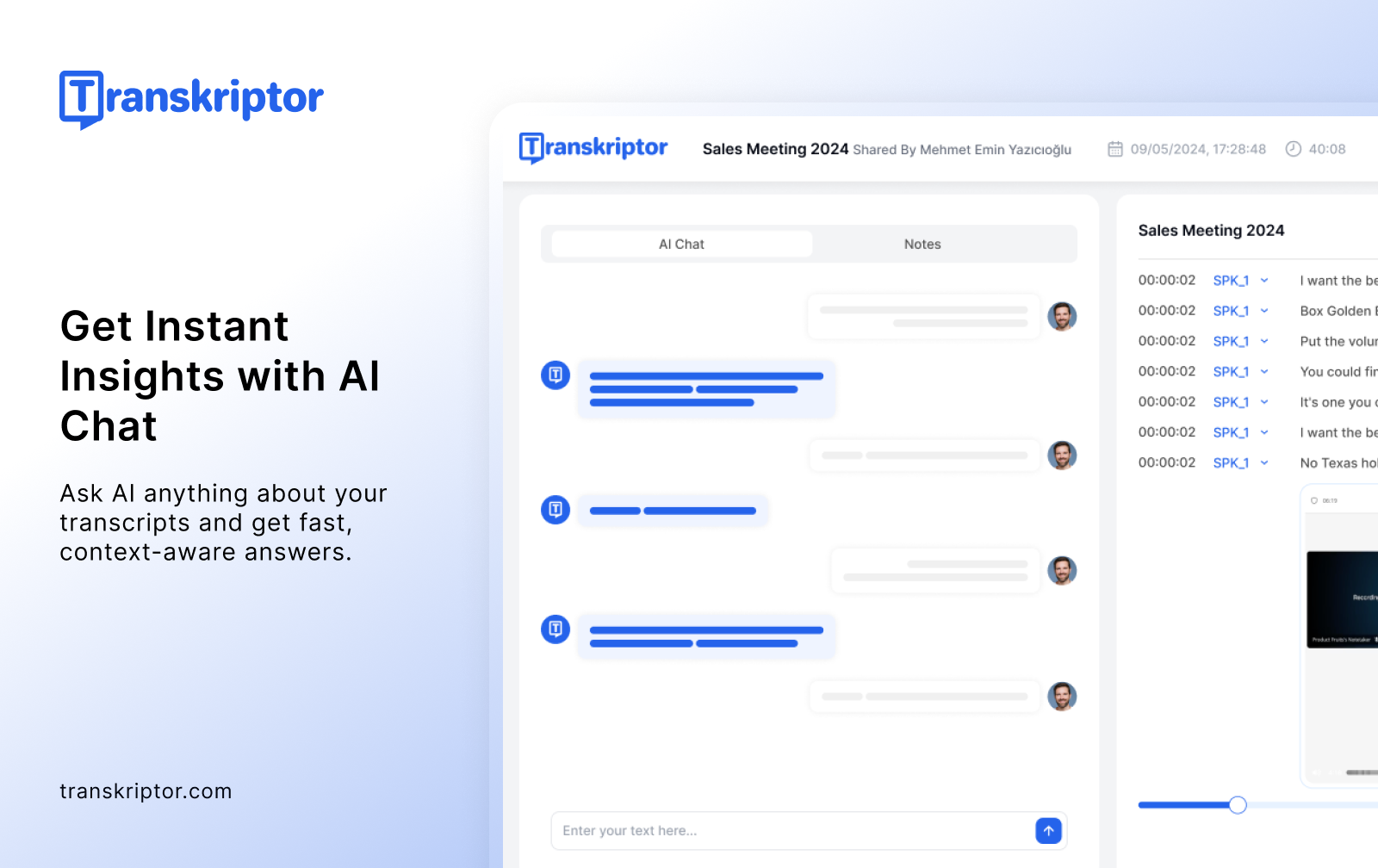 screenshot of Transkriptor