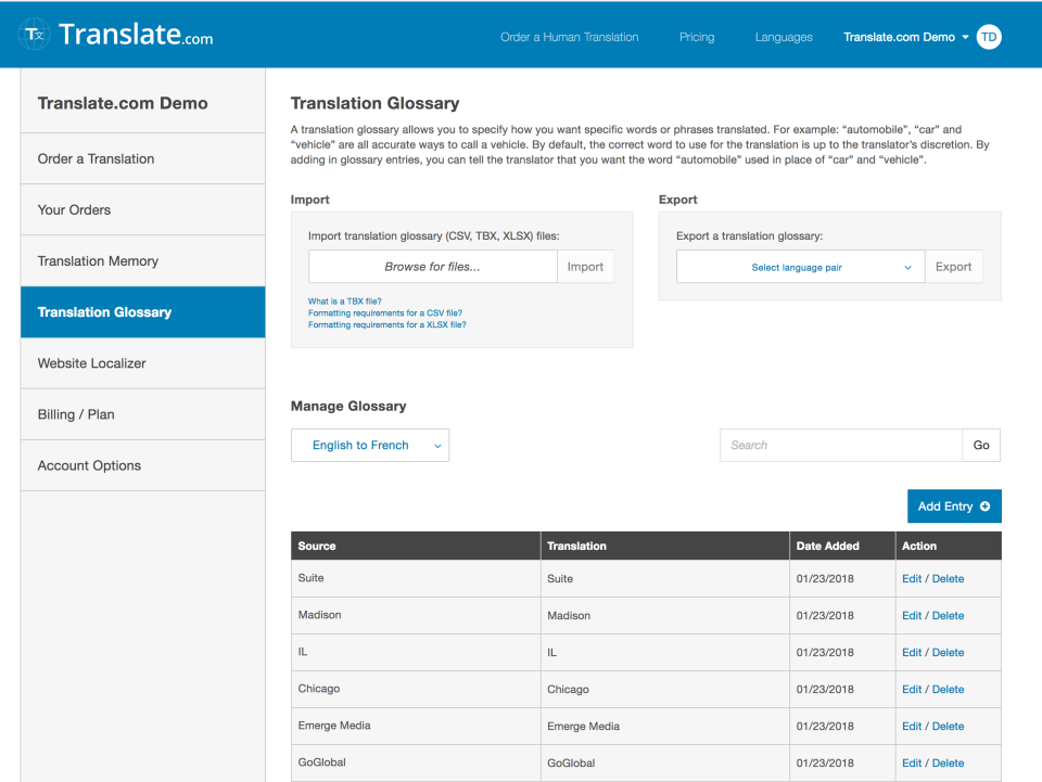 screenshot of Translate