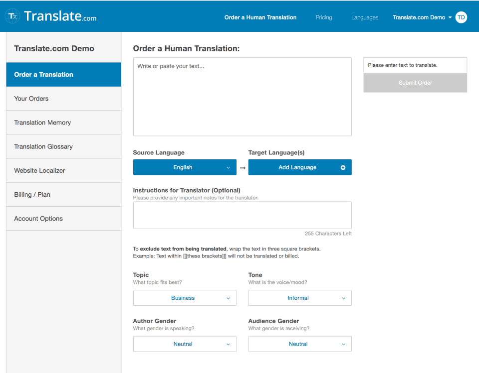 screenshot of Translate