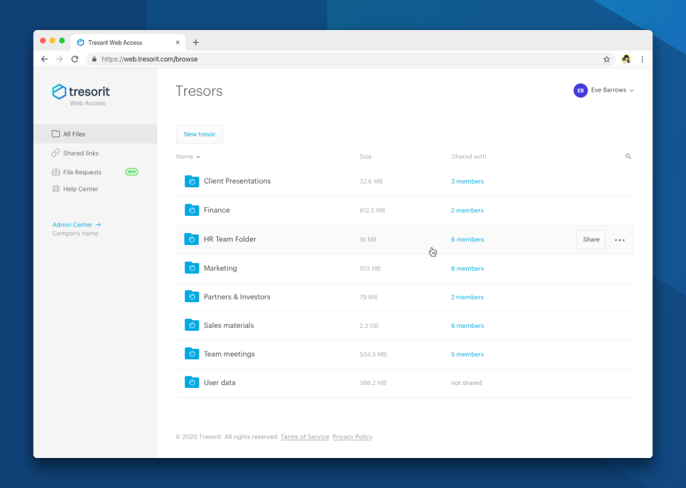 screenshot of Tresorit