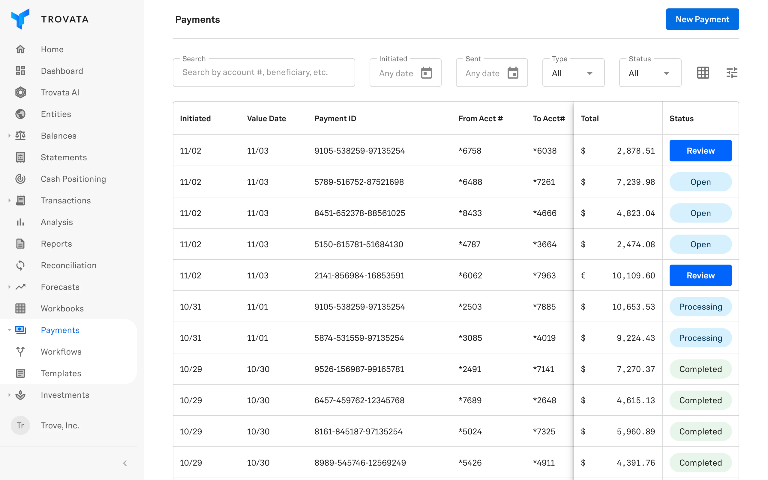 screenshot of Trovata