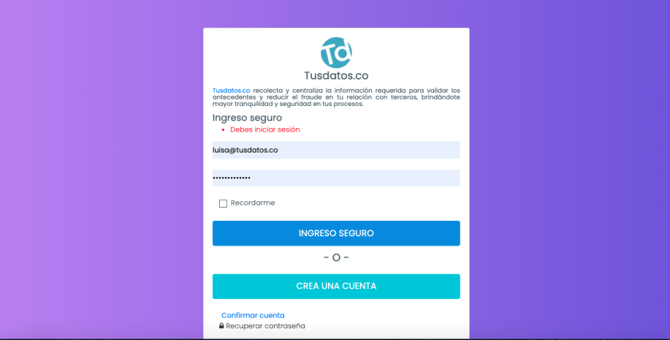 screenshot of Tusdatos.co