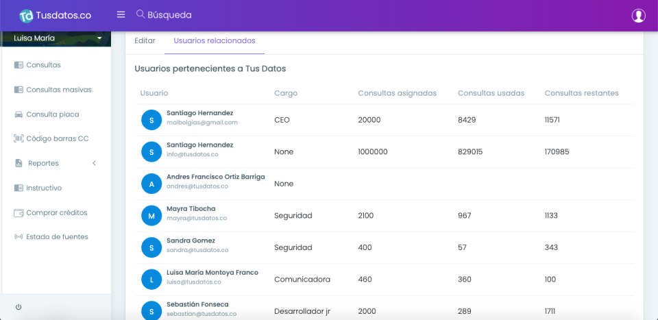 screenshot of Tusdatos.co