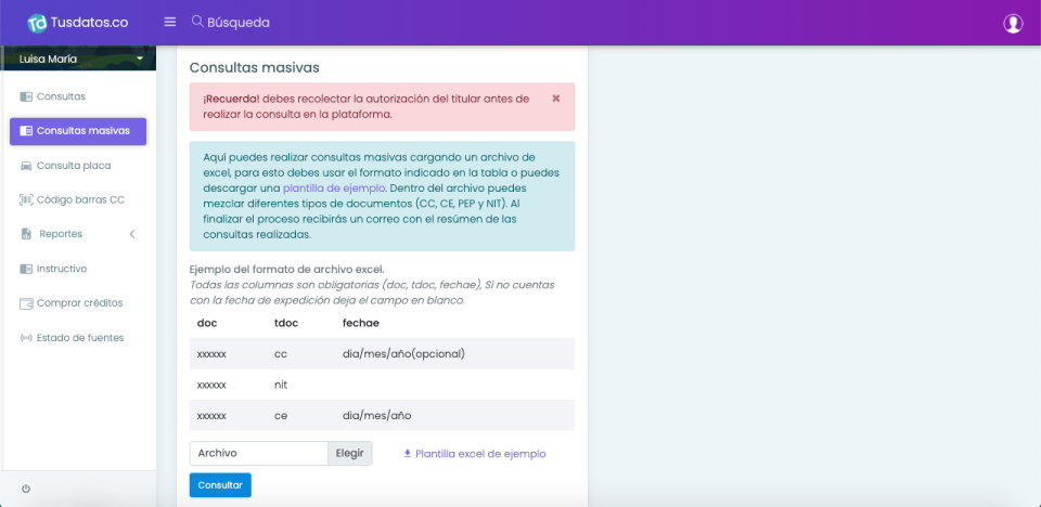 screenshot of Tusdatos.co