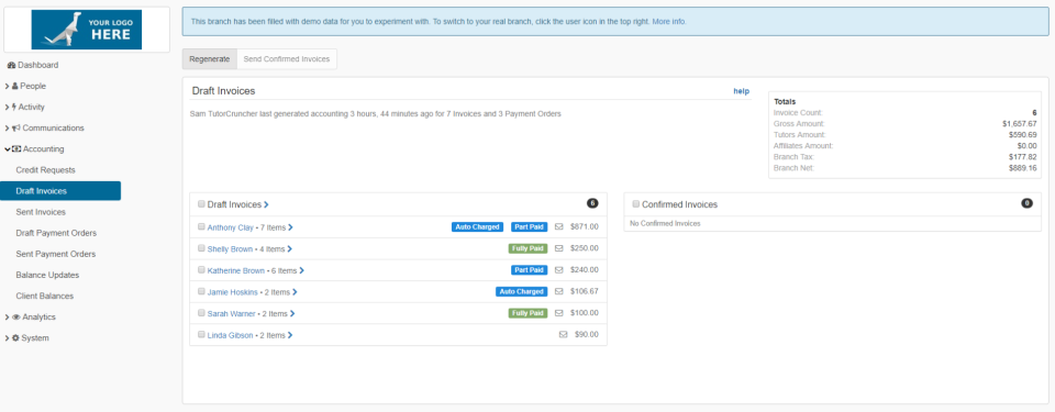 screenshot of TutorCruncher
