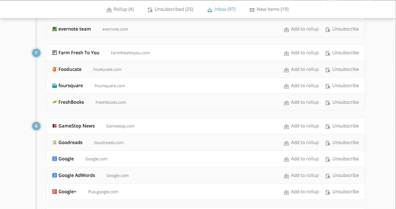 screenshot of Unroll.me