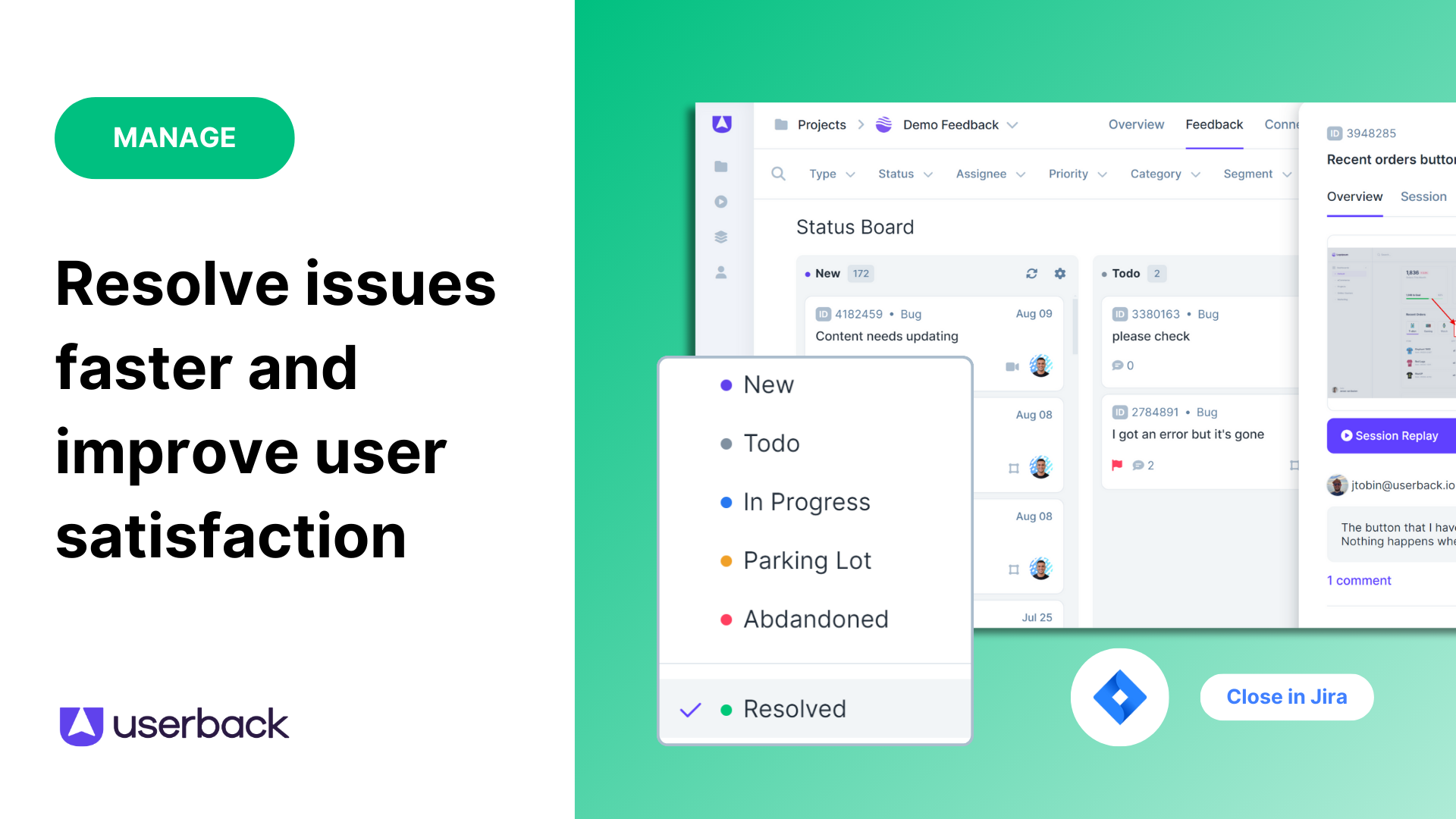 screenshot of Userback