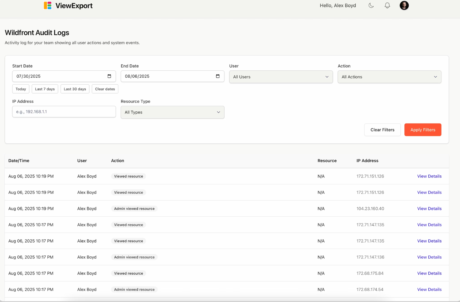 screenshot of ViewExport