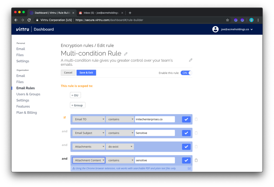 screenshot of Virtru