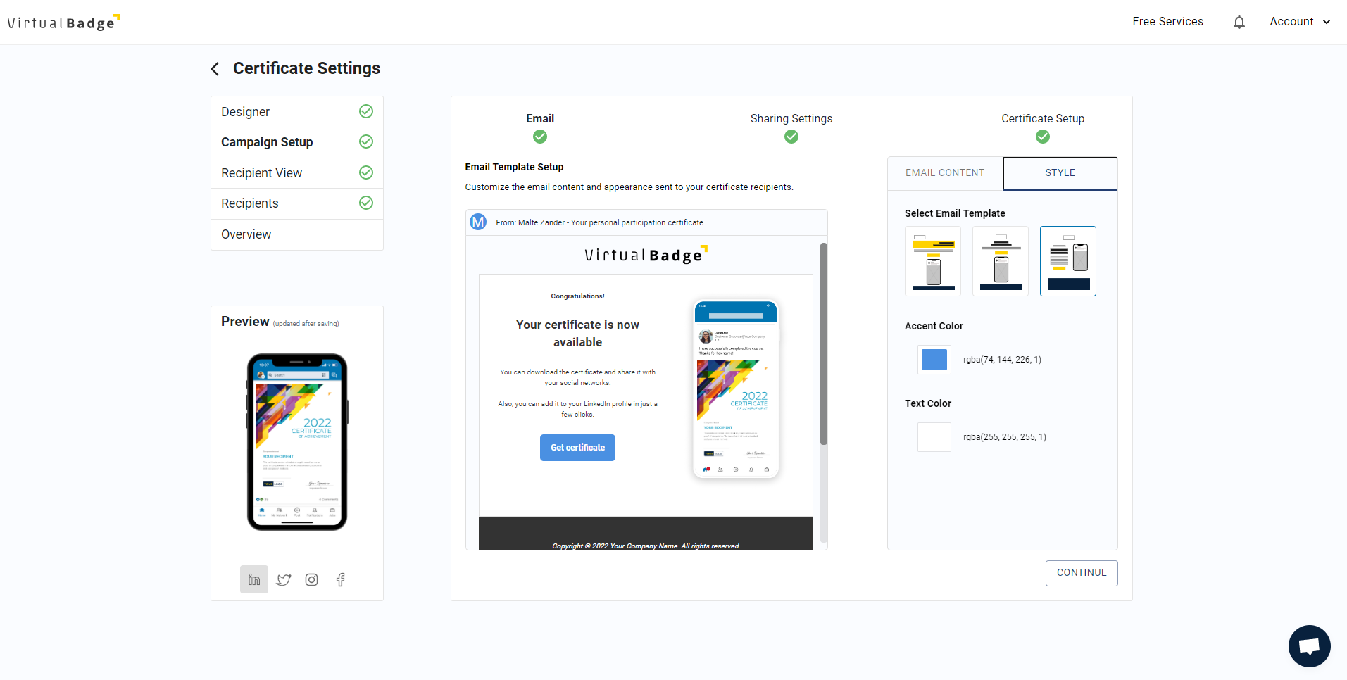 screenshot of Virtualbadge.io