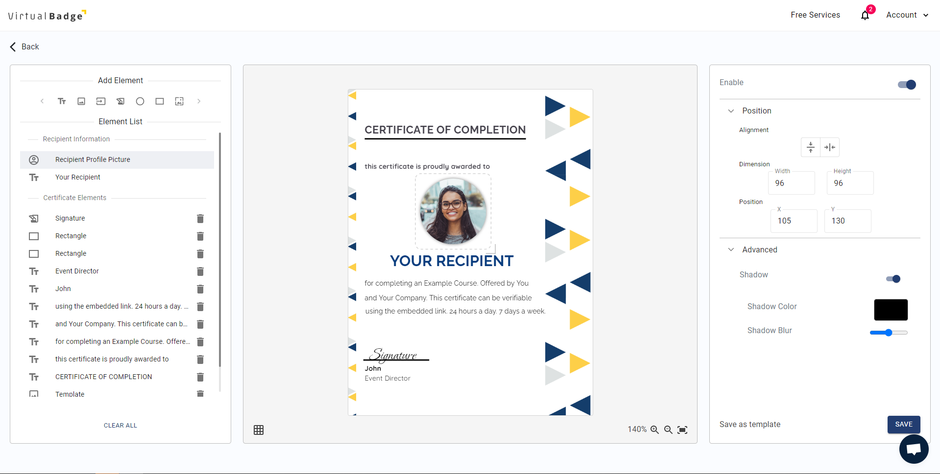 screenshot of Virtualbadge.io