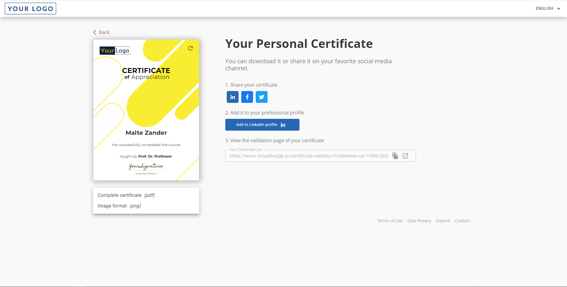 screenshot of Virtualbadge.io