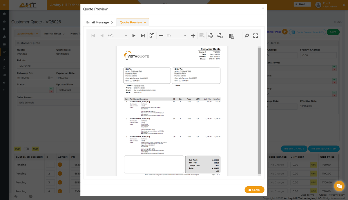 screenshot of VistaQuote