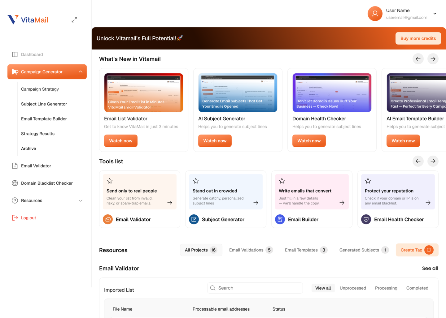 screenshot of VitaMail