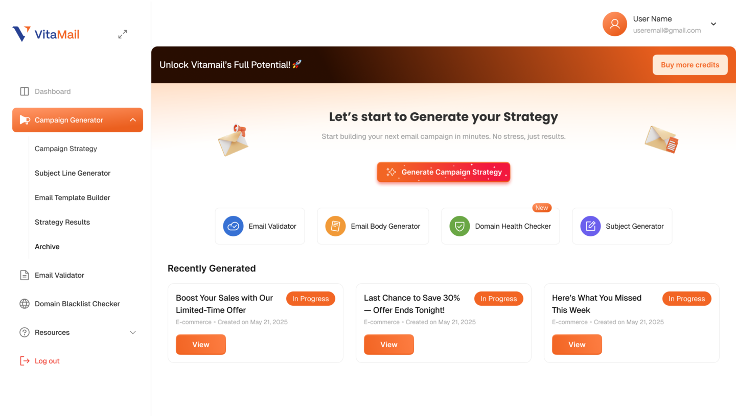 screenshot of VitaMail
