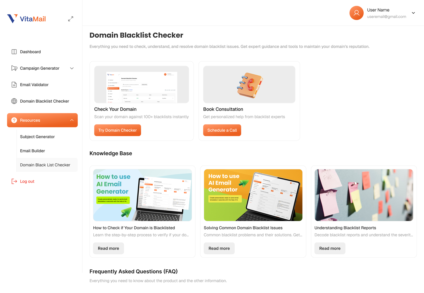 screenshot of VitaMail