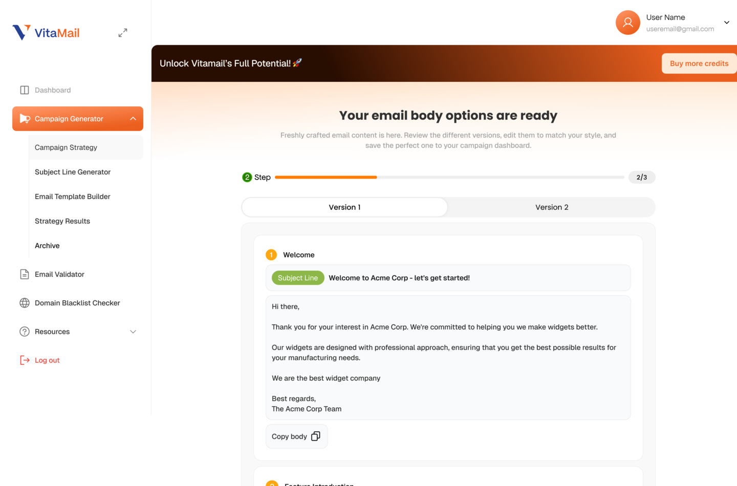 screenshot of VitaMail