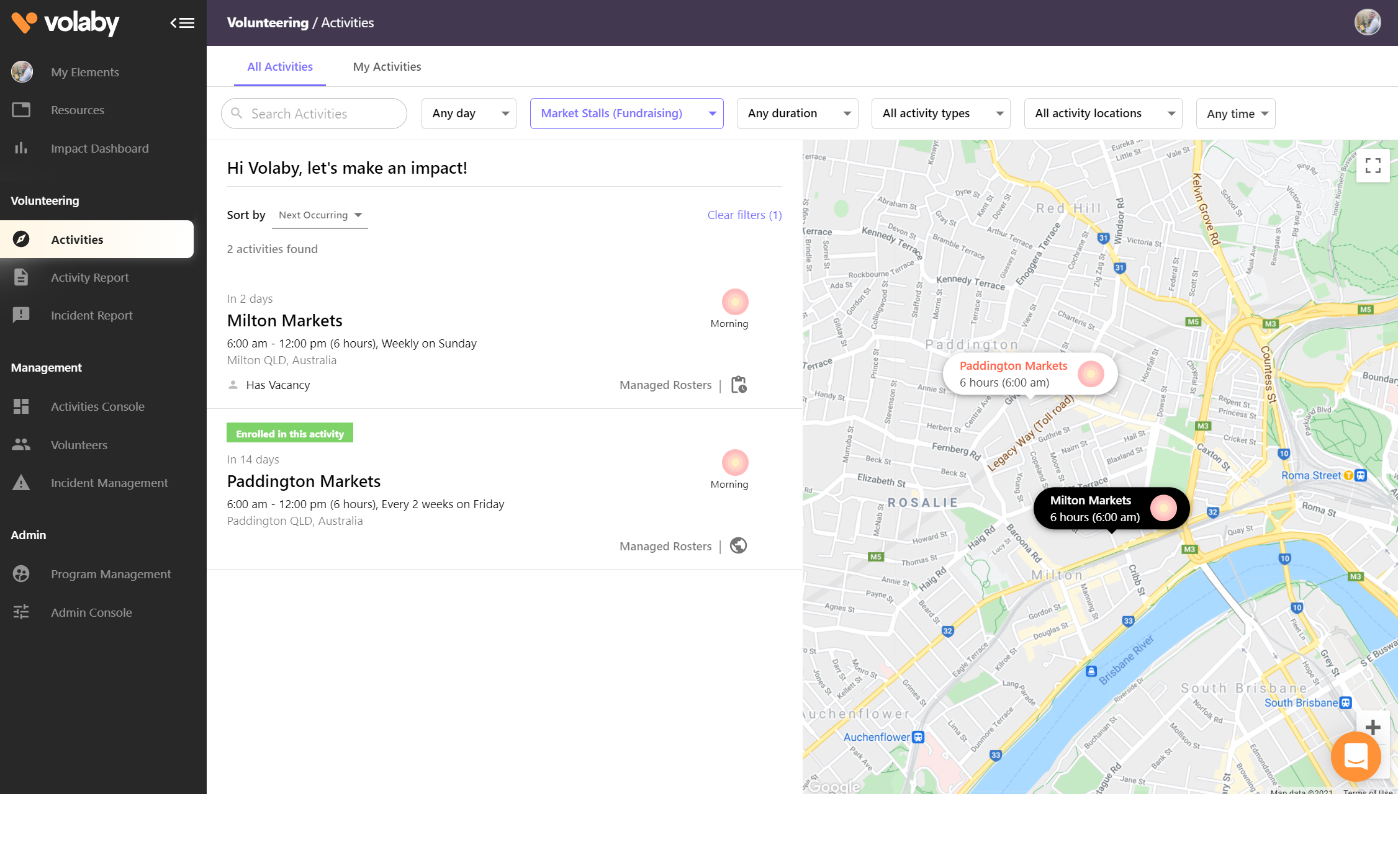 screenshot of Volaby