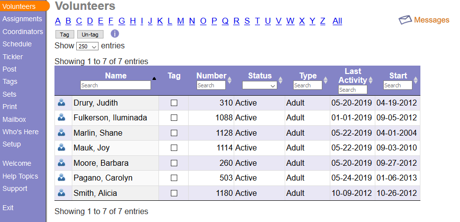 screenshot of Volgistics