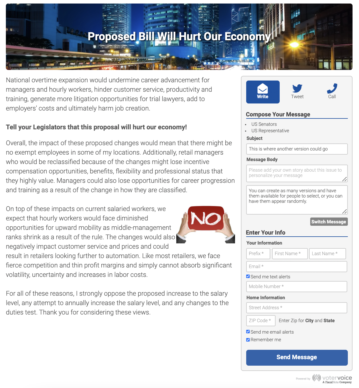 screenshot of VoterVoice