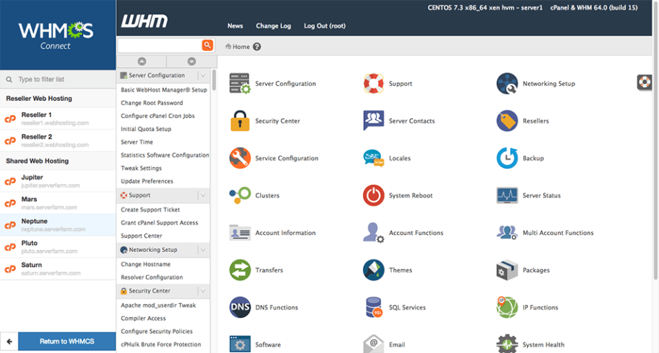 screenshot of WHMCS