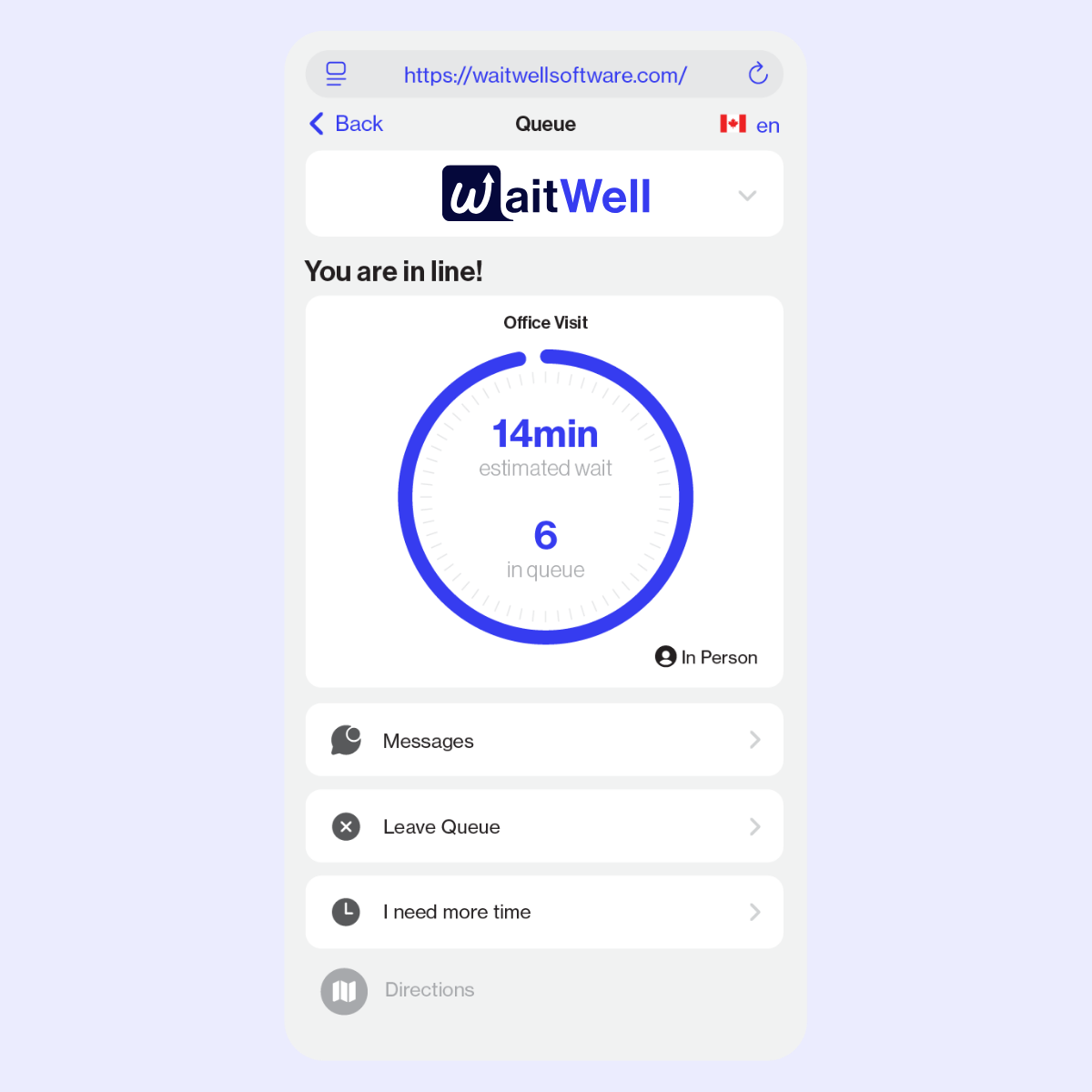 screenshot of WaitWell