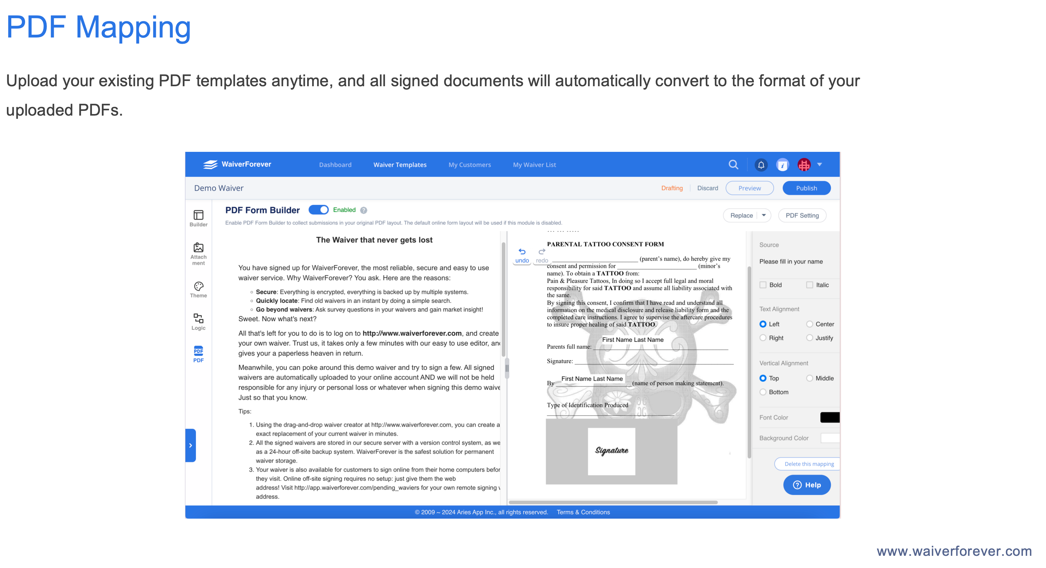 screenshot of WaiverForever