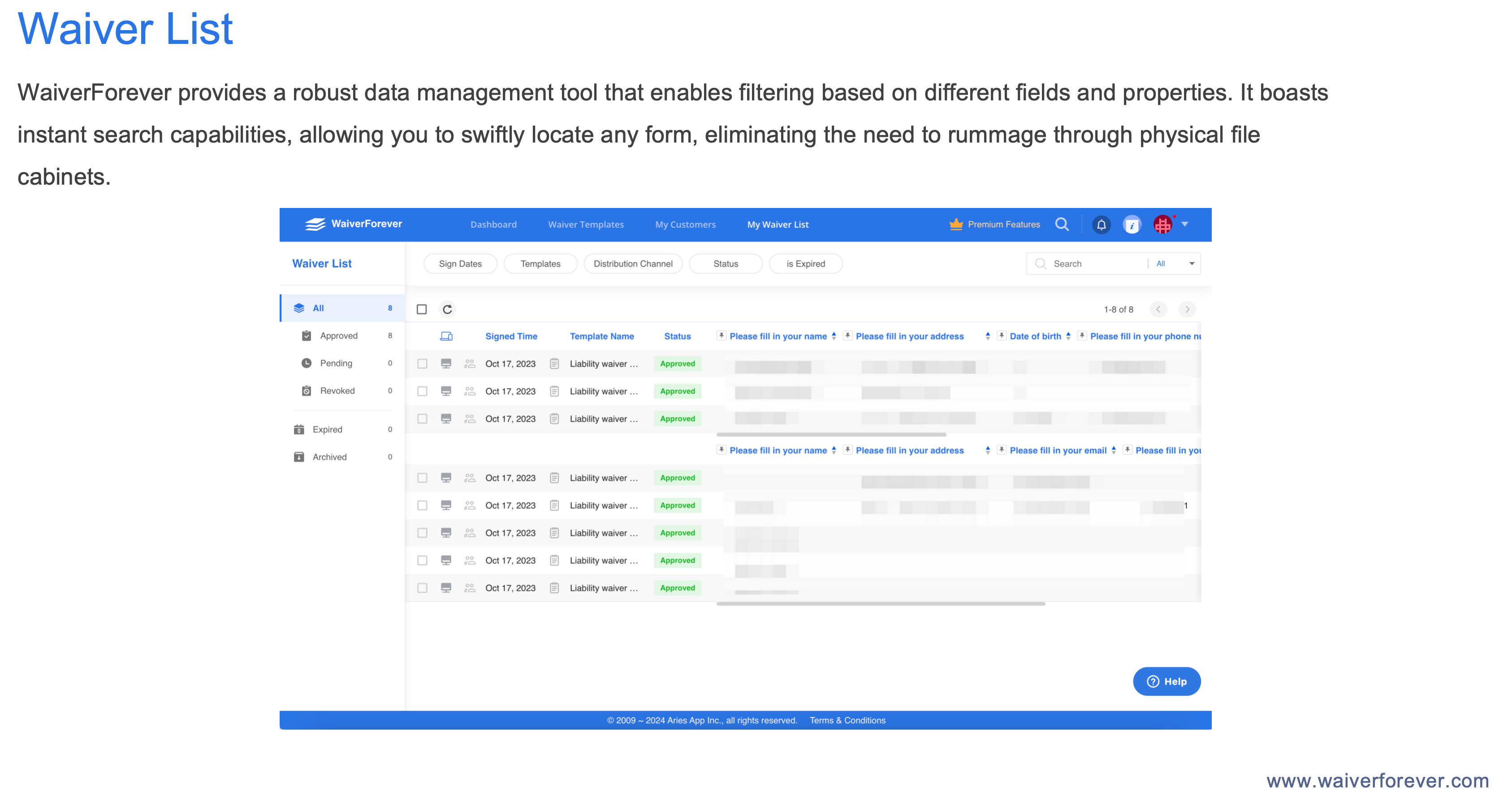 screenshot of WaiverForever