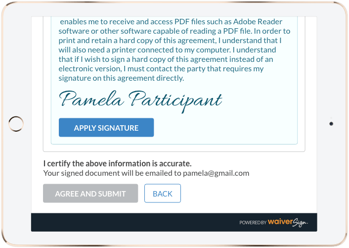 screenshot of WaiverSign