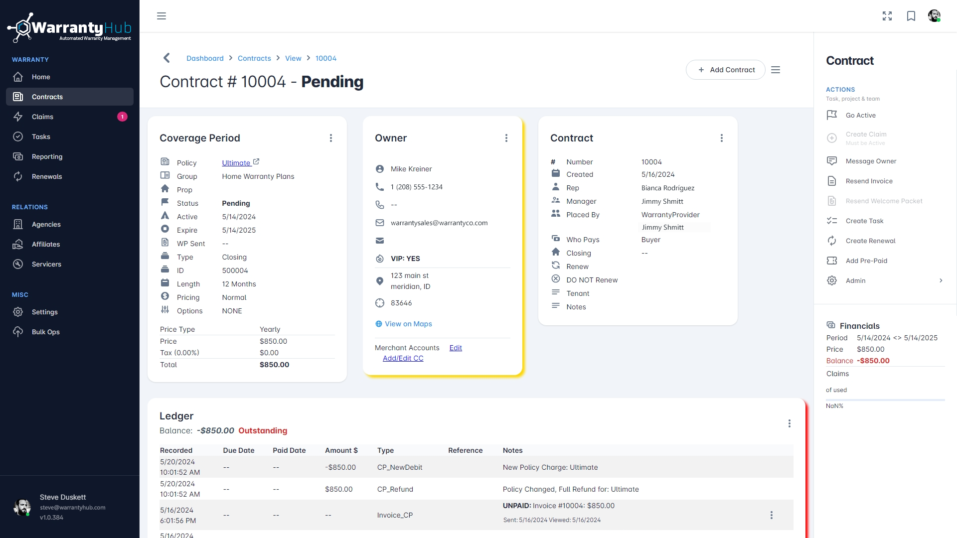 screenshot of WarrantyHub