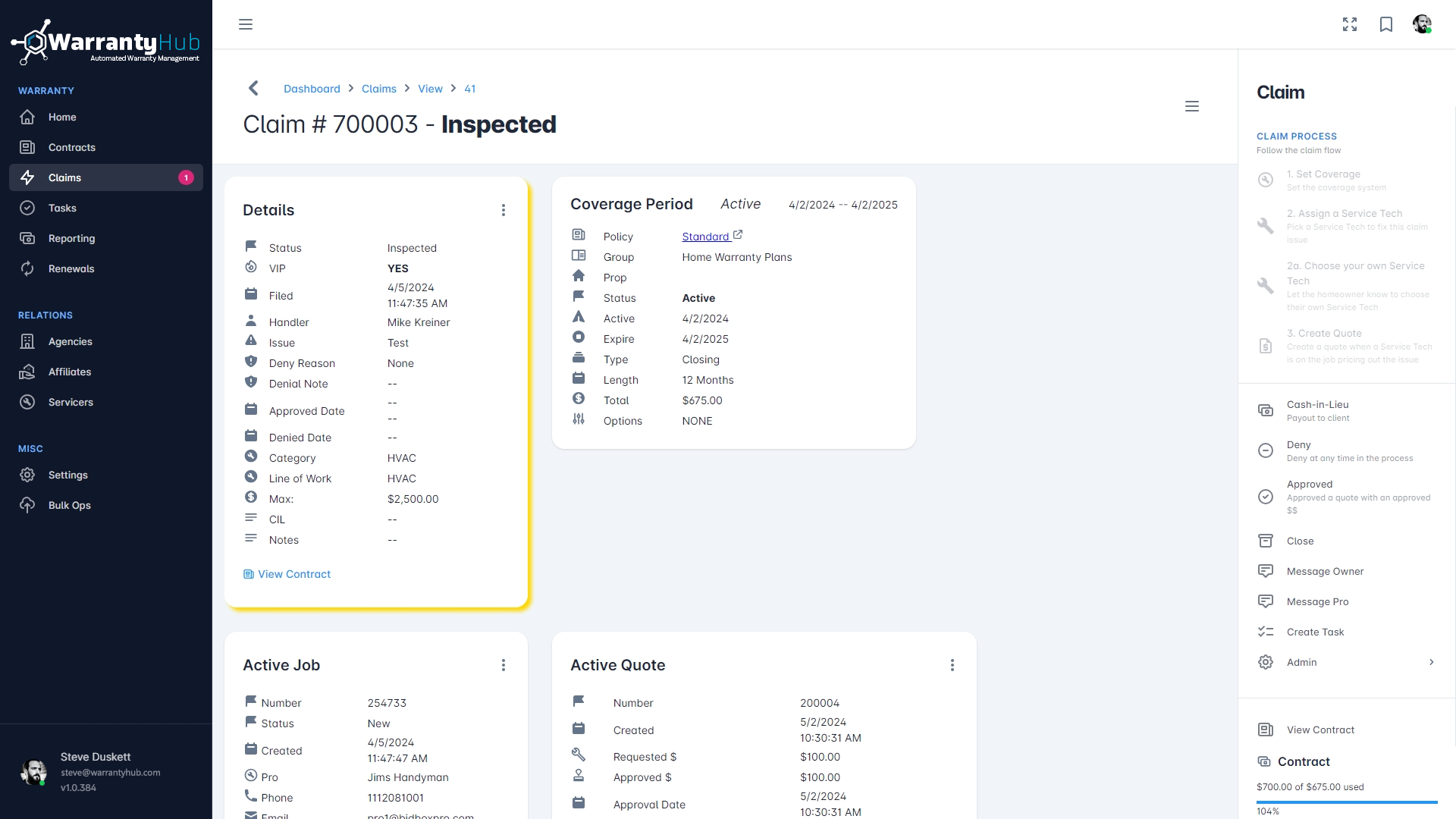 screenshot of WarrantyHub